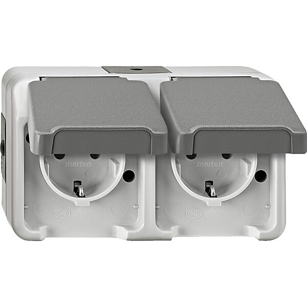 Merten SCHUKO-Doppel-Steckdose lichtgrau, mit BRS MEG2320-8029